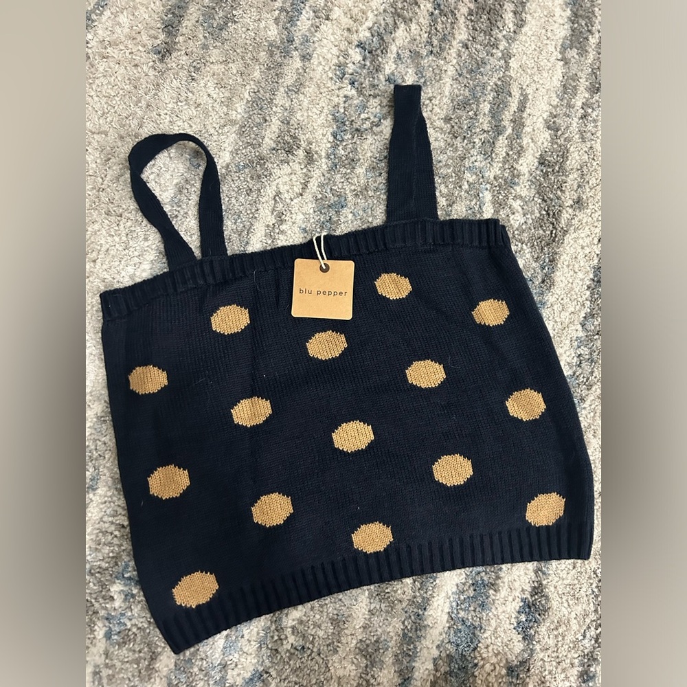 Navy / Tan polka dot sweater tank top